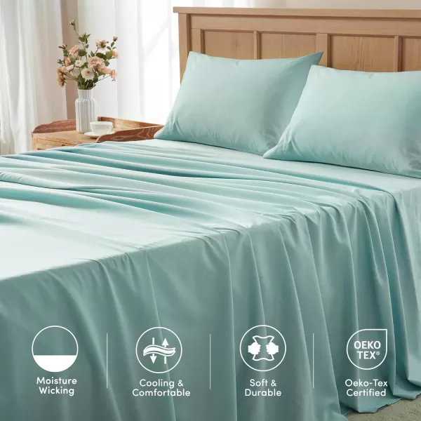 Comfort Spaces Coolmax Moisture Wicking Sheet Set Super Soft Fade Resistant 16quot Deep Pocket All Around Elastic  Warm Weather Cooling Sheets For Night Sweats Queen Charcoal 4 PieceAqua