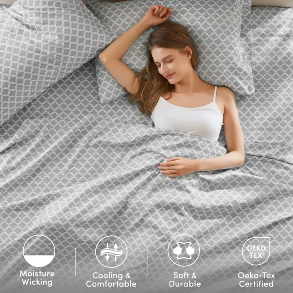 Comfort Spaces Coolmax Moisture Wicking Sheet Set Super Soft Fade Resistant 16quot Deep Pocket All Around Elastic  Warm Weather Cooling Sheets For Night Sweats Queen Charcoal 4 PieceCharcoal