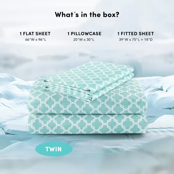Comfort Spaces Coolmax Moisture Wicking Sheet Set Super Soft Fade Resistant 16quot Deep Pocket All Around Elastic  Warm Weather Cooling Sheets For Night Sweats Queen Charcoal 4 PieceQuatrefoil Aqua