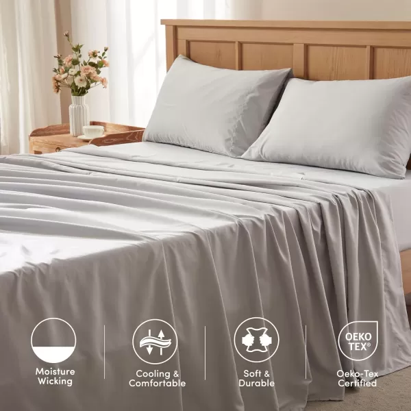 Comfort Spaces Coolmax Moisture Wicking Sheet Set Super Soft Fade Resistant 16quot Deep Pocket All Around Elastic  Warm Weather Cooling Sheets For Night Sweats Queen Charcoal 4 PieceGrey