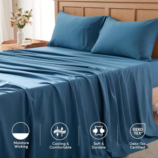 Comfort Spaces Coolmax Moisture Wicking Sheet Set Super Soft Fade Resistant 16quot Deep Pocket All Around Elastic  Warm Weather Cooling Sheets For Night Sweats Queen Charcoal 4 PieceTeal