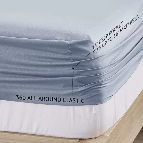 Comfort Spaces Coolmax Moisture Wicking Sheet Set Super Soft Fade Resistant 16quot Deep Pocket All Around Elastic  Warm Weather Cooling Sheets For Night Sweats Queen Charcoal 4 PieceBlue
