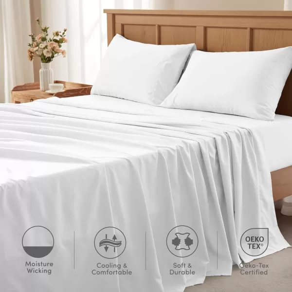 Comfort Spaces Coolmax Moisture Wicking Sheet Set Super Soft Fade Resistant 16quot Deep Pocket All Around Elastic  Warm Weather Cooling Sheets For Night Sweats Queen Charcoal 4 PieceWhite