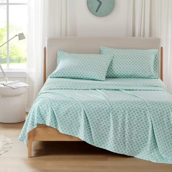 Comfort Spaces Coolmax Moisture Wicking Sheet Set Super Soft Fade Resistant 16quot Deep Pocket All Around Elastic  Warm Weather Cooling Sheets For Night Sweats Queen Charcoal 4 PieceQuatrefoil Aqua