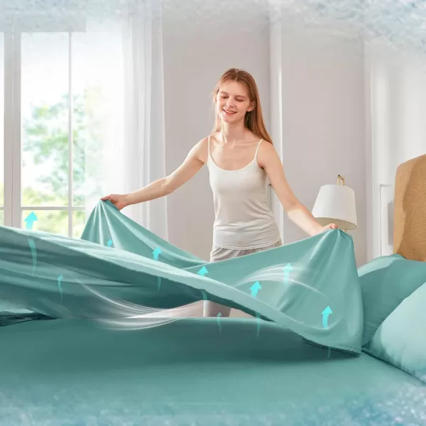 Comfort Spaces Coolmax Moisture Wicking Sheet Set Super Soft Fade Resistant 16quot Deep Pocket All Around Elastic  Warm Weather Cooling Sheets For Night Sweats Queen Charcoal 4 PieceAqua