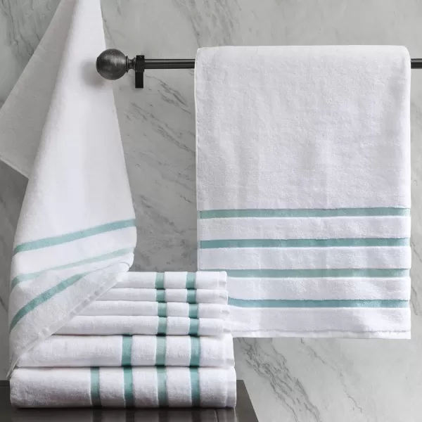 Comfort Spaces Cotton 8 Piece Bath Towel Set Striped Ultra Soft Hotel Quality Quick Dry Absorbent Bathroom Shower Hand Face Washcloths MultiSizes Zero Twist Aqua 8 PieceAqua