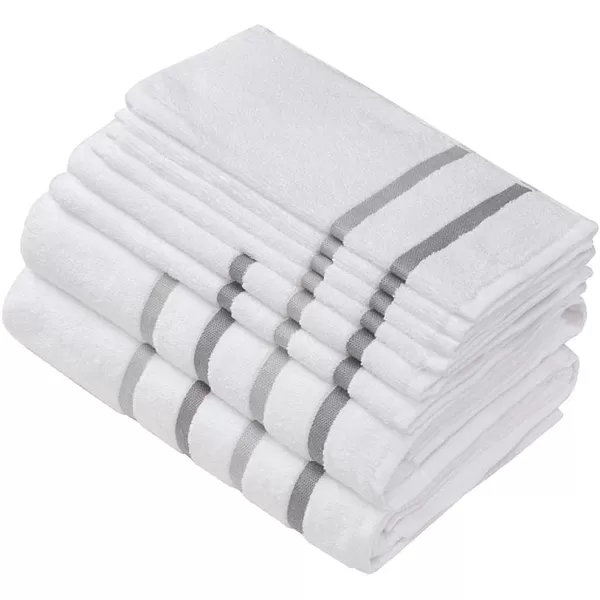 Comfort Spaces Cotton 8 Piece Bath Towel Set Striped Ultra Soft Hotel Quality Quick Dry Absorbent Bathroom Shower Hand Face Washcloths MultiSizes Zero Twist Grey 8 PieceGray