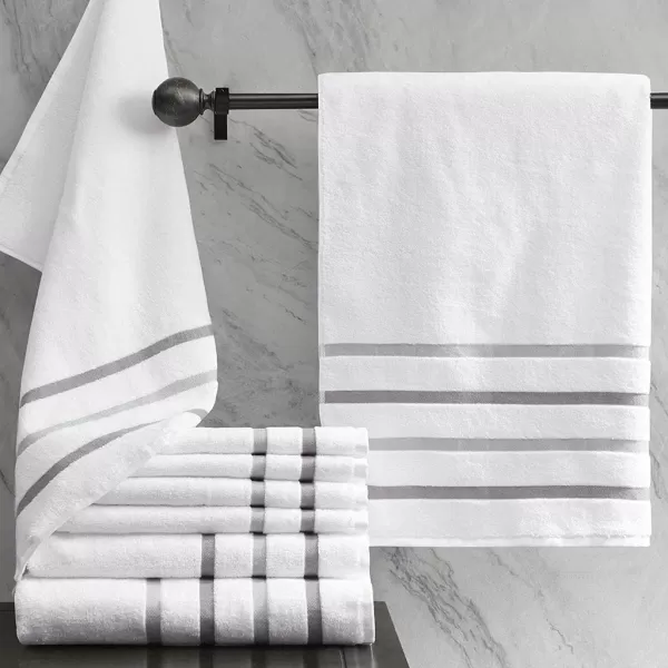 Comfort Spaces Cotton 8 Piece Bath Towel Set Striped Ultra Soft Hotel Quality Quick Dry Absorbent Bathroom Shower Hand Face Washcloths MultiSizes Zero Twist Grey 8 PieceGray