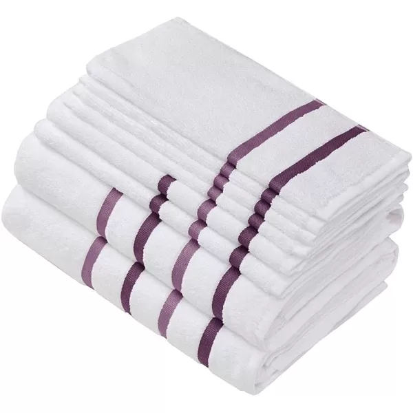 Comfort Spaces Cotton 8 Piece Bath Towel Set Striped Ultra Soft Hotel Quality Quick Dry Absorbent Bathroom Shower Hand Face Washcloths MultiSizes Zero Twist Grey 8 PiecePurple