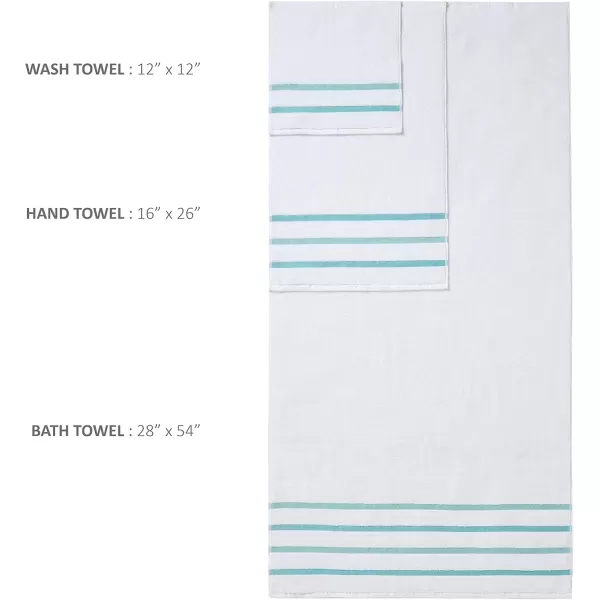 Comfort Spaces Cotton 8 Piece Bath Towel Set Striped Ultra Soft Hotel Quality Quick Dry Absorbent Bathroom Shower Hand Face Washcloths MultiSizes Zero Twist Aqua 8 PieceAqua