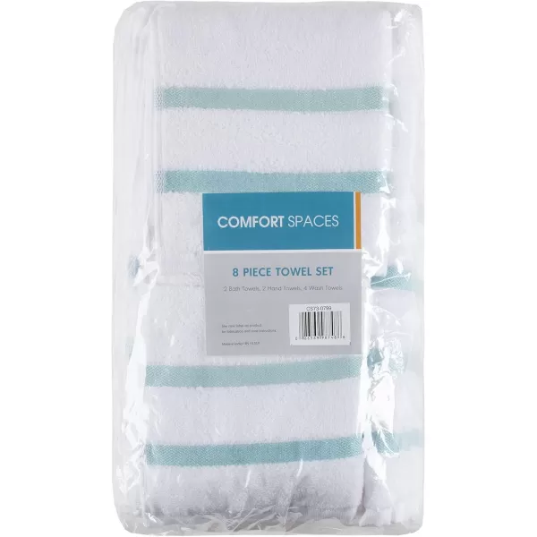 Comfort Spaces Cotton 8 Piece Bath Towel Set Striped Ultra Soft Hotel Quality Quick Dry Absorbent Bathroom Shower Hand Face Washcloths MultiSizes Zero Twist Aqua 8 PieceAqua