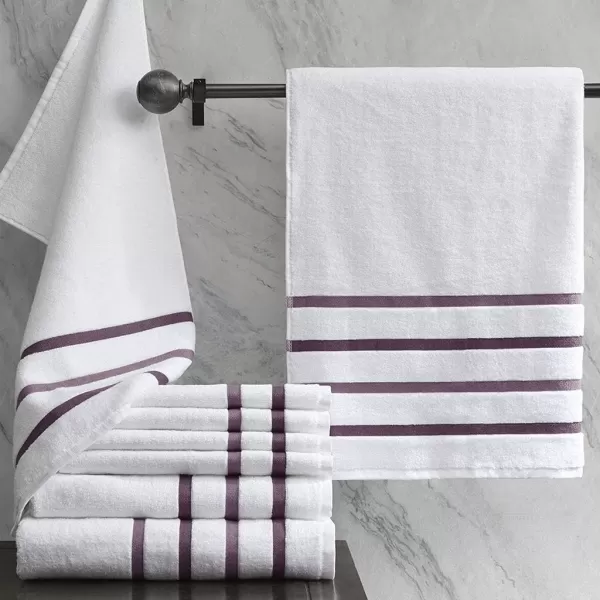 Comfort Spaces Cotton 8 Piece Bath Towel Set Striped Ultra Soft Hotel Quality Quick Dry Absorbent Bathroom Shower Hand Face Washcloths MultiSizes Zero Twist Grey 8 PiecePurple