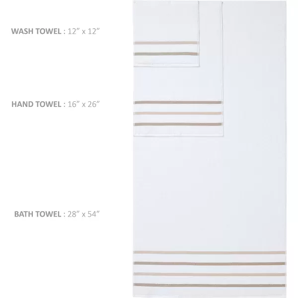 Comfort Spaces Cotton 8 Piece Bath Towel Set Striped Ultra Soft Hotel Quality Quick Dry Absorbent Bathroom Shower Hand Face Washcloths MultiSizes Zero Twist Aqua 8 PieceTaupe