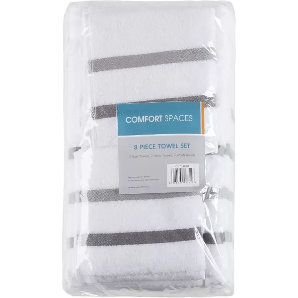 Comfort Spaces Cotton 8 Piece Bath Towel Set Striped Ultra Soft Hotel Quality Quick Dry Absorbent Bathroom Shower Hand Face Washcloths MultiSizes Zero Twist Aqua 8 PieceCharcoal