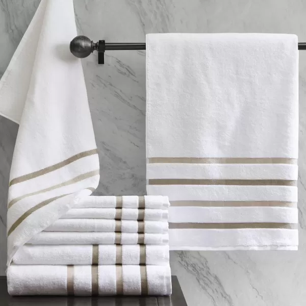 Comfort Spaces Cotton 8 Piece Bath Towel Set Striped Ultra Soft Hotel Quality Quick Dry Absorbent Bathroom Shower Hand Face Washcloths MultiSizes Zero Twist Aqua 8 PieceTaupe