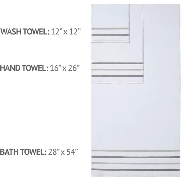 Comfort Spaces Cotton 8 Piece Bath Towel Set Striped Ultra Soft Hotel Quality Quick Dry Absorbent Bathroom Shower Hand Face Washcloths MultiSizes Zero Twist Grey 8 PieceGray