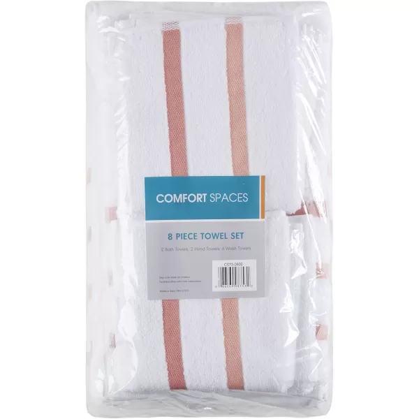 Comfort Spaces Cotton 8 Piece Bath Towel Set Striped Ultra Soft Hotel Quality Quick Dry Absorbent Bathroom Shower Hand Face Washcloths MultiSizes Zero Twist Grey 8 PieceBlush