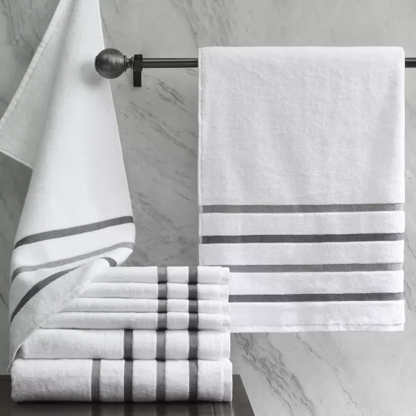 Comfort Spaces Cotton 8 Piece Bath Towel Set Striped Ultra Soft Hotel Quality Quick Dry Absorbent Bathroom Shower Hand Face Washcloths MultiSizes Zero Twist Aqua 8 PieceCharcoal