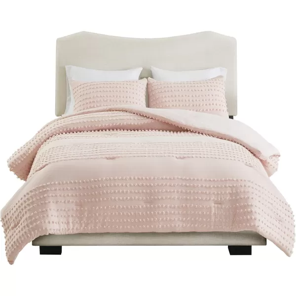 Comfort Spaces Cotton Comforter Set Jacquard PomPom Tufts Design Down Alternative All Season Modern Bedding Matching Shams TwinTwin XL Phillips IvoryBlush