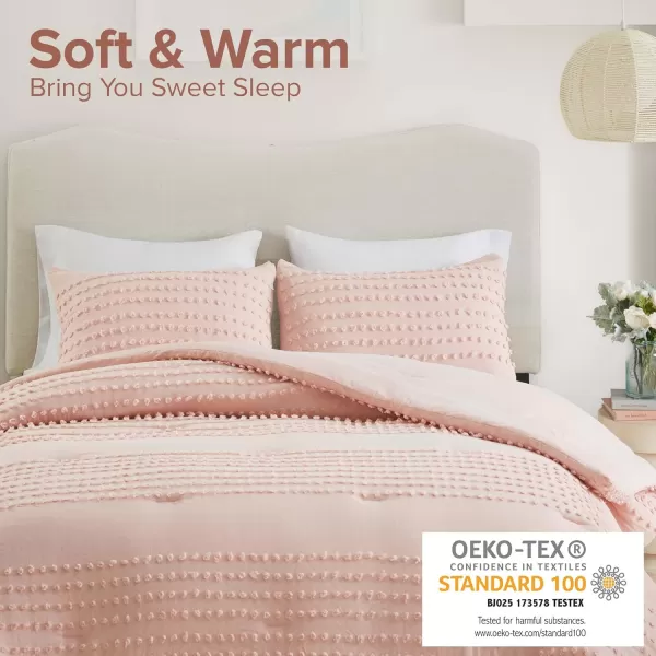 Comfort Spaces Cotton Comforter Set Jacquard PomPom Tufts Design Down Alternative All Season Modern Bedding Matching Shams TwinTwin XL Phillips IvoryBlush