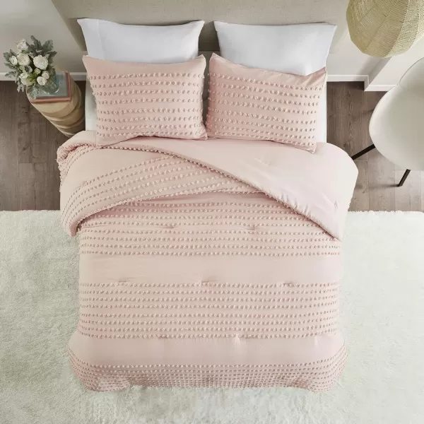 Comfort Spaces Cotton Comforter Set Jacquard PomPom Tufts Design Down Alternative All Season Modern Bedding Matching Shams TwinTwin XL Phillips IvoryBlush