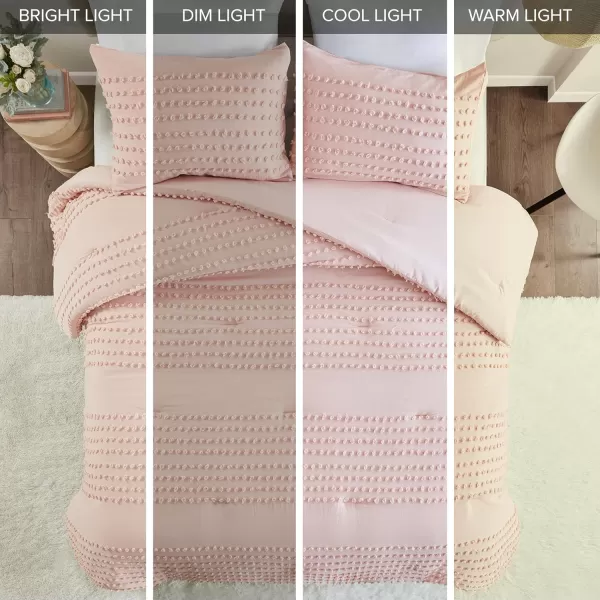 Comfort Spaces Cotton Comforter Set Jacquard PomPom Tufts Design Down Alternative All Season Modern Bedding Matching Shams TwinTwin XL Phillips IvoryBlush