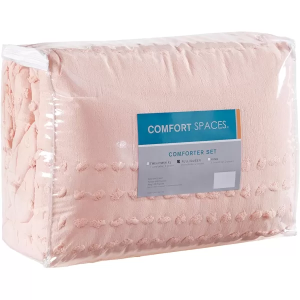 Comfort Spaces Cotton Comforter Set Jacquard PomPom Tufts Design Down Alternative All Season Modern Bedding Matching Shams TwinTwin XL Phillips IvoryBlush