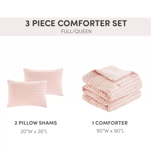 Comfort Spaces Cotton Comforter Set Jacquard PomPom Tufts Design Down Alternative All Season Modern Bedding Matching Shams TwinTwin XL Phillips IvoryBlush