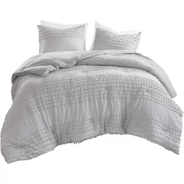 Comfort Spaces Cotton Comforter Set Jacquard PomPom Tufts Design Down Alternative All Season Modern Bedding Matching Shams TwinTwin XL Phillips IvoryGrey