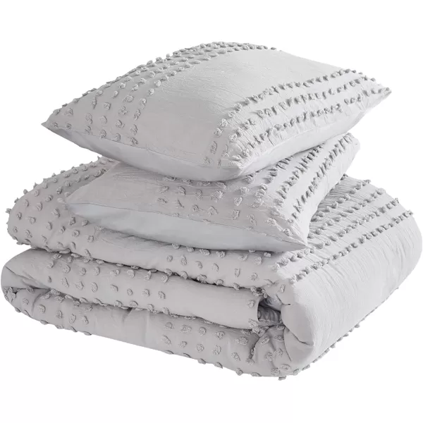 Comfort Spaces Cotton Comforter Set Jacquard PomPom Tufts Design Down Alternative All Season Modern Bedding Matching Shams TwinTwin XL Phillips IvoryGrey