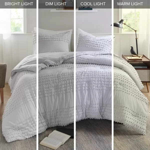Comfort Spaces Cotton Comforter Set Jacquard PomPom Tufts Design Down Alternative All Season Modern Bedding Matching Shams TwinTwin XL Phillips IvoryGrey