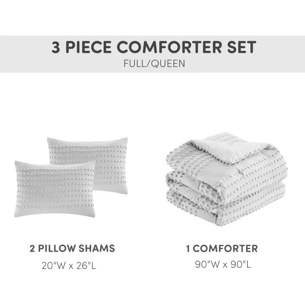 Comfort Spaces Cotton Comforter Set Jacquard PomPom Tufts Design Down Alternative All Season Modern Bedding Matching Shams TwinTwin XL Phillips IvoryGrey