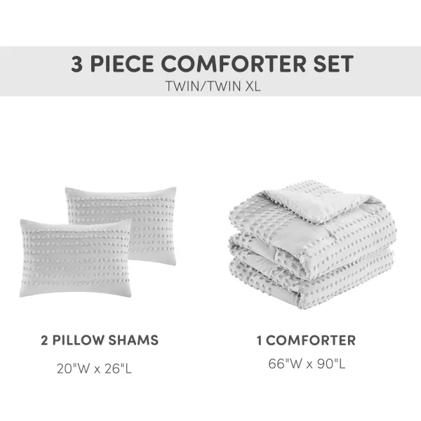 Comfort Spaces Cotton Comforter Set Jacquard PomPom Tufts Design Down Alternative All Season Modern Bedding Matching Shams TwinTwin XL Phillips IvoryGrey