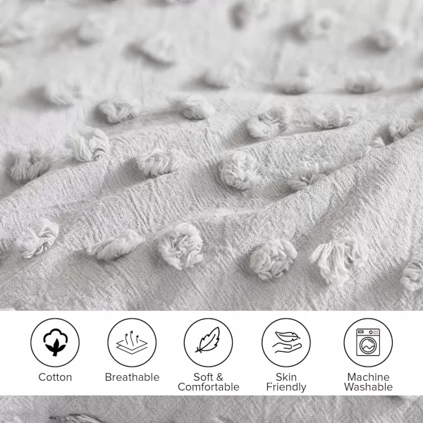 Comfort Spaces Cotton Comforter Set Jacquard PomPom Tufts Design Down Alternative All Season Modern Bedding Matching Shams TwinTwin XL Phillips IvoryGrey