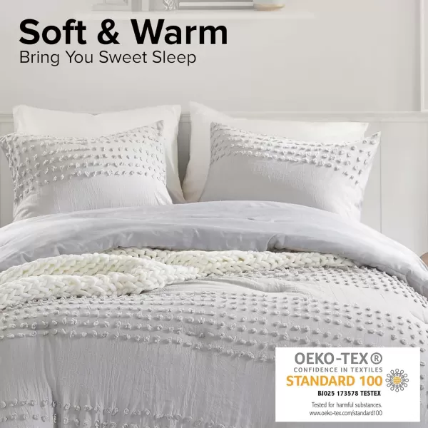 Comfort Spaces Cotton Comforter Set Jacquard PomPom Tufts Design Down Alternative All Season Modern Bedding Matching Shams TwinTwin XL Phillips IvoryGrey
