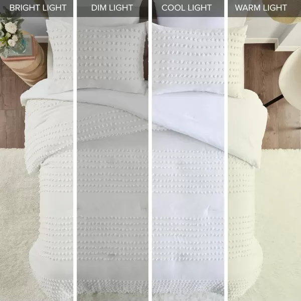 Comfort Spaces Cotton Comforter Set Jacquard PomPom Tufts Design Down Alternative All Season Modern Bedding Matching Shams TwinTwin XL Phillips IvoryIvory