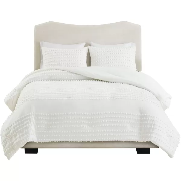 Comfort Spaces Cotton Comforter Set Jacquard PomPom Tufts Design Down Alternative All Season Modern Bedding Matching Shams TwinTwin XL Phillips IvoryIvory