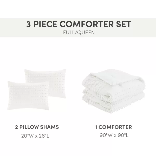 Comfort Spaces Cotton Comforter Set Jacquard PomPom Tufts Design Down Alternative All Season Modern Bedding Matching Shams TwinTwin XL Phillips IvoryIvory