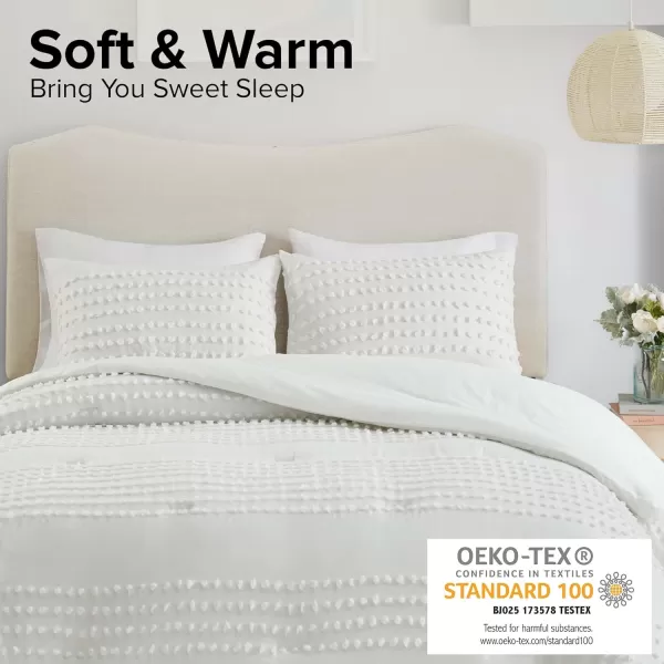 Comfort Spaces Cotton Comforter Set Jacquard PomPom Tufts Design Down Alternative All Season Modern Bedding Matching Shams TwinTwin XL Phillips IvoryIvory