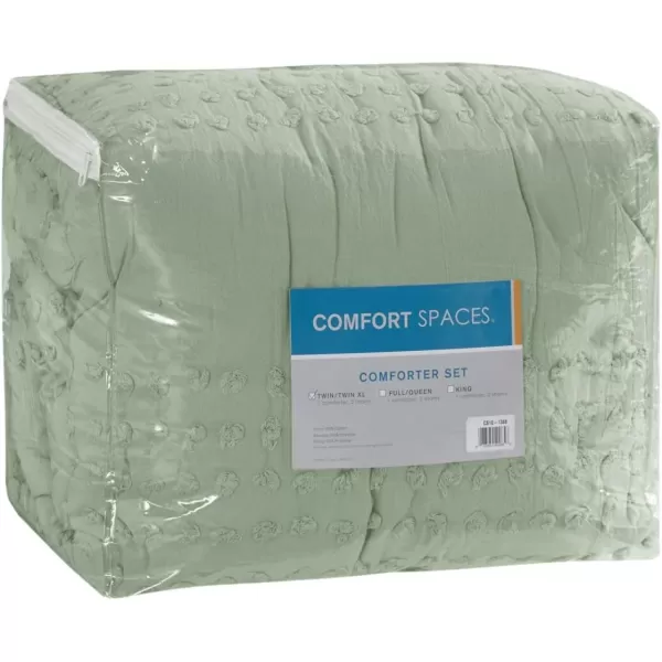 Comfort Spaces Cotton Comforter Set Jacquard PomPom Tufts Design Down Alternative All Season Modern Bedding Matching Shams TwinTwin XL Phillips IvorySage Green