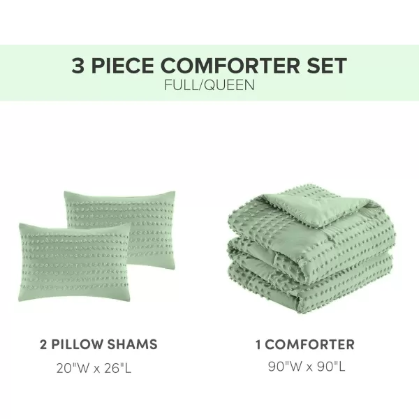Comfort Spaces Cotton Comforter Set Jacquard PomPom Tufts Design Down Alternative All Season Modern Bedding Matching Shams TwinTwin XL Phillips IvorySage Green