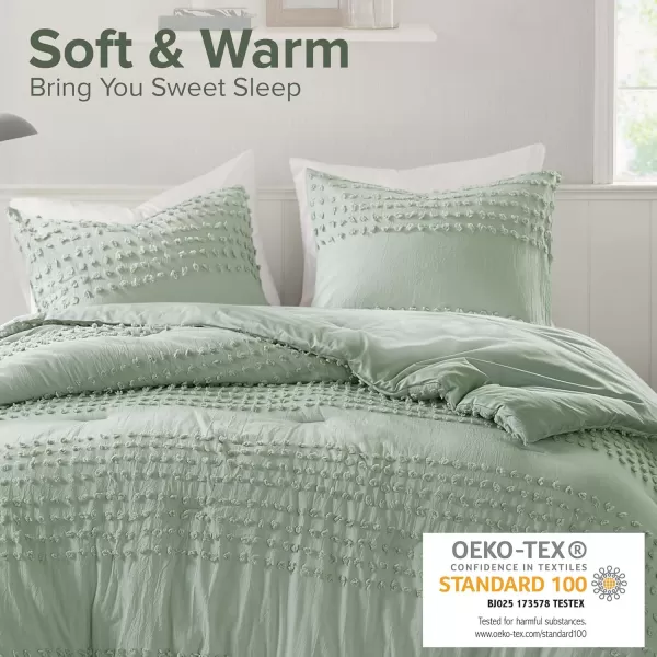 Comfort Spaces Cotton Comforter Set Jacquard PomPom Tufts Design Down Alternative All Season Modern Bedding Matching Shams TwinTwin XL Phillips IvorySage Green