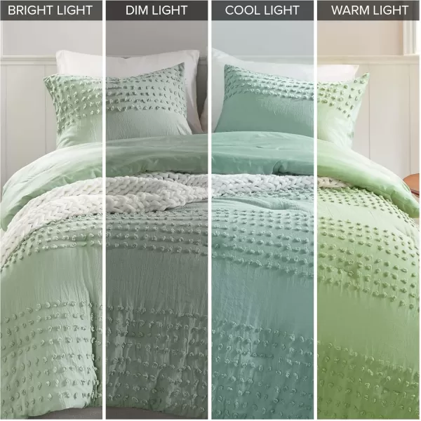 Comfort Spaces Cotton Comforter Set Jacquard PomPom Tufts Design Down Alternative All Season Modern Bedding Matching Shams TwinTwin XL Phillips IvorySage Green