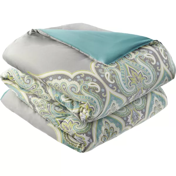 Comfort Spaces Cozy Comforter SetModern Classic Design All Season Down Alternative Bedding Matching Shams Bedskirt Decorative Pillows Queen Kashmir Paisley Purple 8 PieceMona GreyTeal