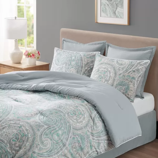 Comfort Spaces Cozy Comforter SetModern Classic Design All Season Down Alternative Bedding Matching Shams Bedskirt Decorative Pillows Queen Kashmir Paisley Purple 8 PieceKashmir Blue