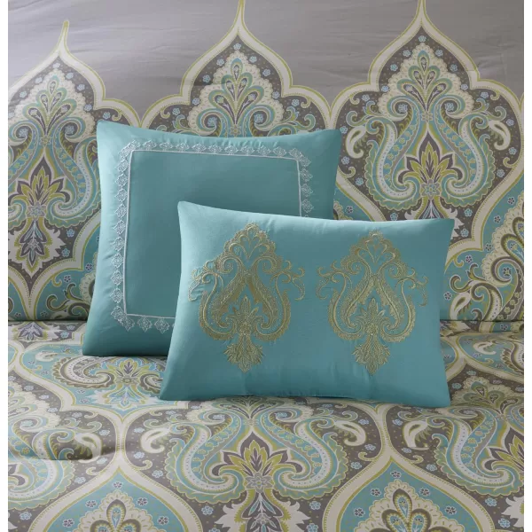 Comfort Spaces Cozy Comforter SetModern Classic Design All Season Down Alternative Bedding Matching Shams Bedskirt Decorative Pillows Queen Kashmir Paisley Purple 8 PieceMona GreyTeal