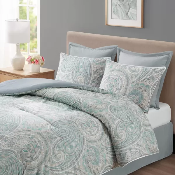 Comfort Spaces Cozy Comforter SetModern Classic Design All Season Down Alternative Bedding Matching Shams Bedskirt Decorative Pillows Queen Kashmir Paisley Purple 8 PieceKashmir Blue
