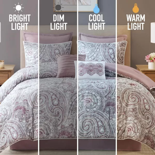 Comfort Spaces Cozy Comforter SetModern Classic Design All Season Down Alternative Bedding Matching Shams Bedskirt Decorative Pillows Queen Kashmir Paisley Purple 8 PieceKashmir Purple