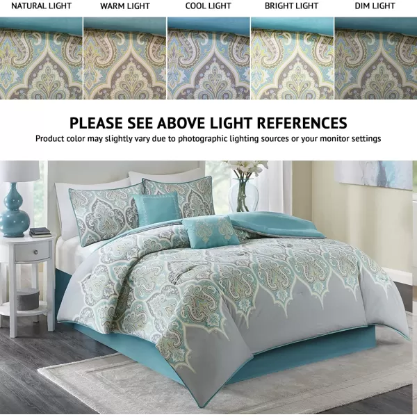 Comfort Spaces Cozy Comforter SetModern Classic Design All Season Down Alternative Bedding Matching Shams Bedskirt Decorative Pillows Queen Kashmir Paisley Purple 8 PieceMona GreyTeal