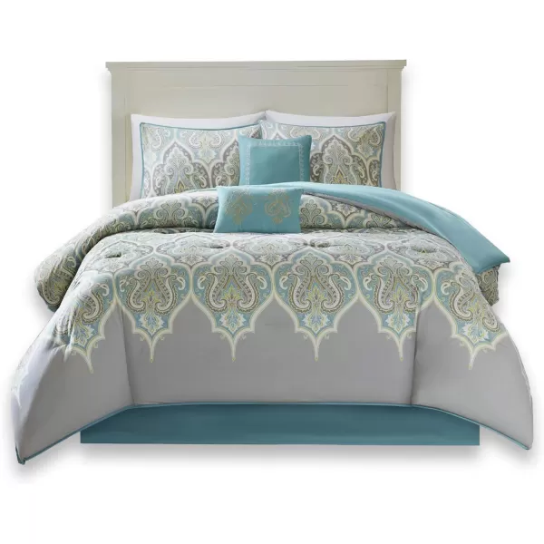 Comfort Spaces Cozy Comforter SetModern Classic Design All Season Down Alternative Bedding Matching Shams Bedskirt Decorative Pillows Queen Kashmir Paisley Purple 8 PieceMona GreyTeal